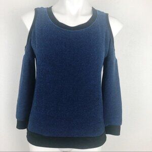 Sanctuary Navy Black Tweed Cold Shoulder Sweater Size S